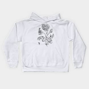 Rose Flower & Insects Antique Illustration Kids Hoodie